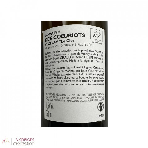 Domaine des Coeuriots Vézelay "Le Clos" blanc sec 2022 2