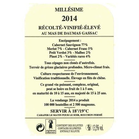 Mas de Daumas Gassac red 2014