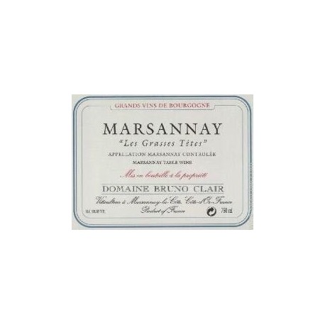 Domaine Bruno Clair Marsannay "Les Grasses Tetes" red 2014 Domaine Bruno Clair Marsannay "Les Grasses Tetes" red 2014