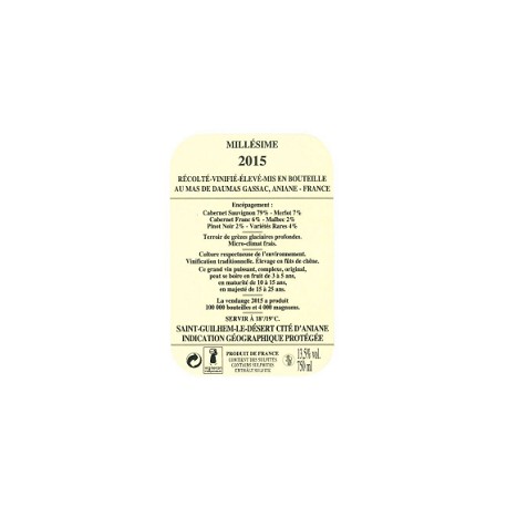 mas daumas gassac rouge 2015 contre etiquette