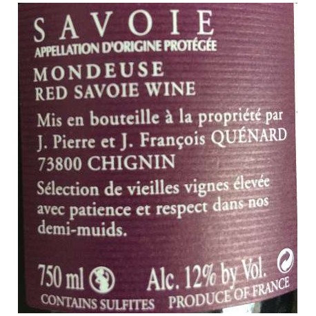 Domaine JP et JF Quenard "Elisa" (mondeuse) rouge 2016 etiquette