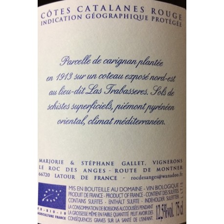 Le Roc des Anges "Las Trabasseres" rouge 2015 etiquette