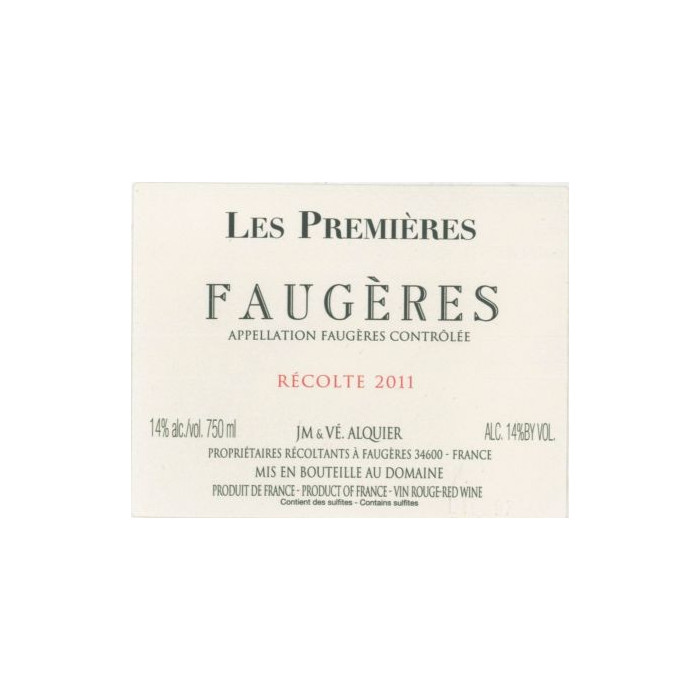 Domaine Jean-Michel Alquier Faugeres "Les Premieres" red 2011 Domaine Jean-Michel Alquier Faugeres "Les Premieres" red 2011