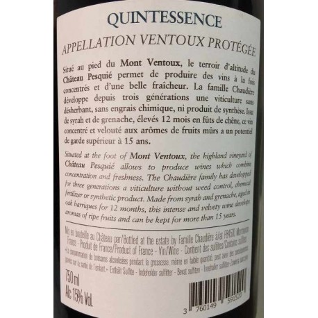 Chateau Pesquie Ventoux "Quintessence" rouge 2016 contre etiquette