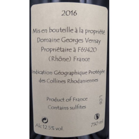 Domaine Georges Vernay Cotes du Rhone Sainte Agathe 2016 contre etiquette