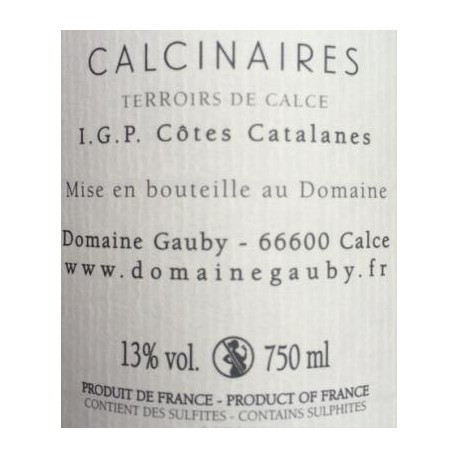 Domaine Gauby Les Calcinaires rouge 2017 contre etiquette