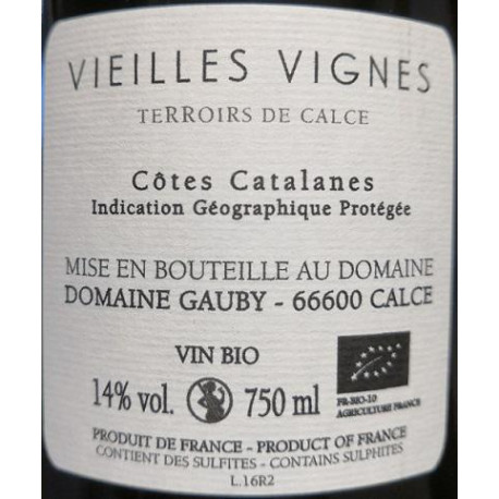 Domaine Gauby "Vieilles Vignes" rouge 2016 contre etiquette