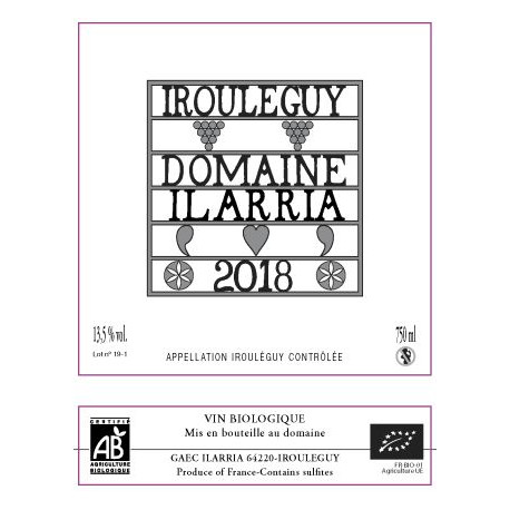 Domaine Ilarria Irouleguy rosé 2018 etiquette Domaine Ilarria Irouleguy rosé 2018 etiquette