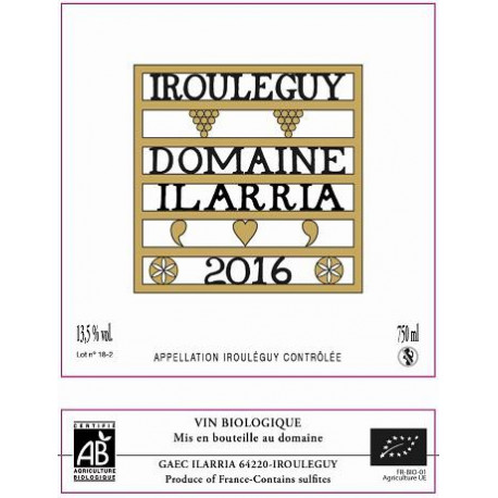 Domaine Ilarria Irouleguy blanc sec 2016 etiquette Domaine Ilarria Irouleguy blanc sec 2016 etiquette