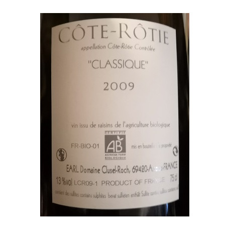 Domaine Clusel-Roch Côte-Rôtie "Classique" rouge 2009 contre etiquette