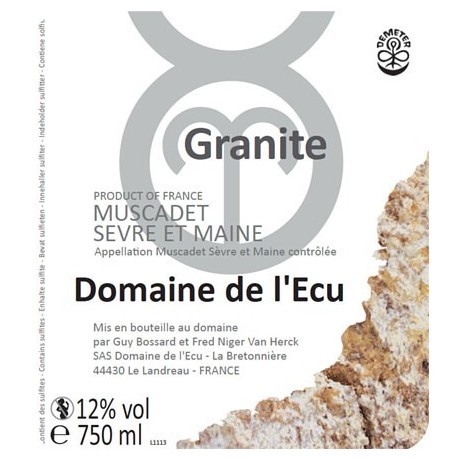 Domaine de l'Ecu Muscadet de Sèvre et Maine "Granite" blanc sec 2018 etiquette Domaine de l'Ecu Muscadet de Sèvre et Maine "Granite" blanc sec 2018 etiquette