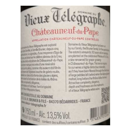 Domaine du Vieux Telegraphe Chateauneuf-du-Pape blanc 2017 contre etiquette