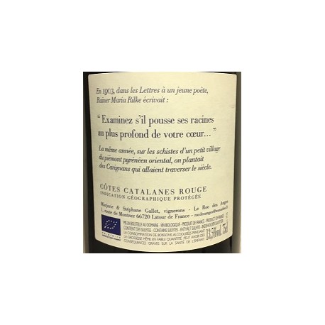 Le Roc des Anges "Carignan 1903" rouge 2017 contre etiquette