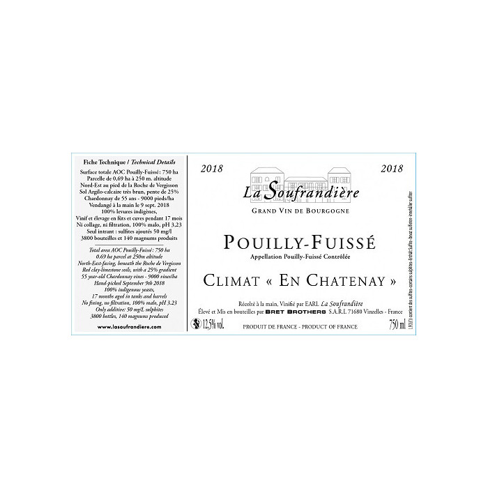 Bret Brothers La Soufrandière Pouilly-Fuissé "En Chatenay" dry white 2016 Bret Brothers La Soufrandière Pouilly-Fuissé "En Chatenay" dry white 2016
