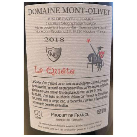 Clos du Mont-Olivet "La Quete" (cinsault) rouge 2018 contre etiquette