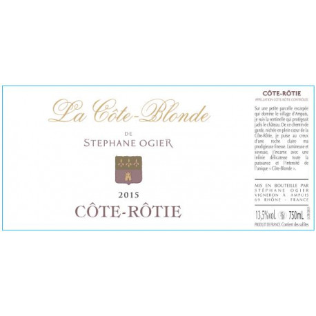 Cote Rotie Stephane Ogier La Cote Blonde 2016 etiquette Cote Rotie Stephane Ogier La Cote Blonde 2016 etiquette