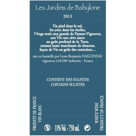 Domaine Didier Dagueneau  "Les Jardins de Babylone" medium dry white 2013