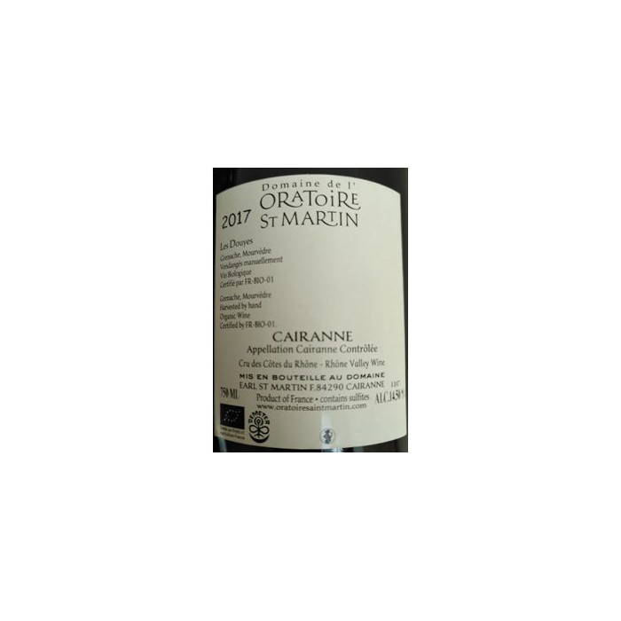 Domaine de l'Oratoire Saint-Martin "Les Douyes" rouge 2017 magnum contre
